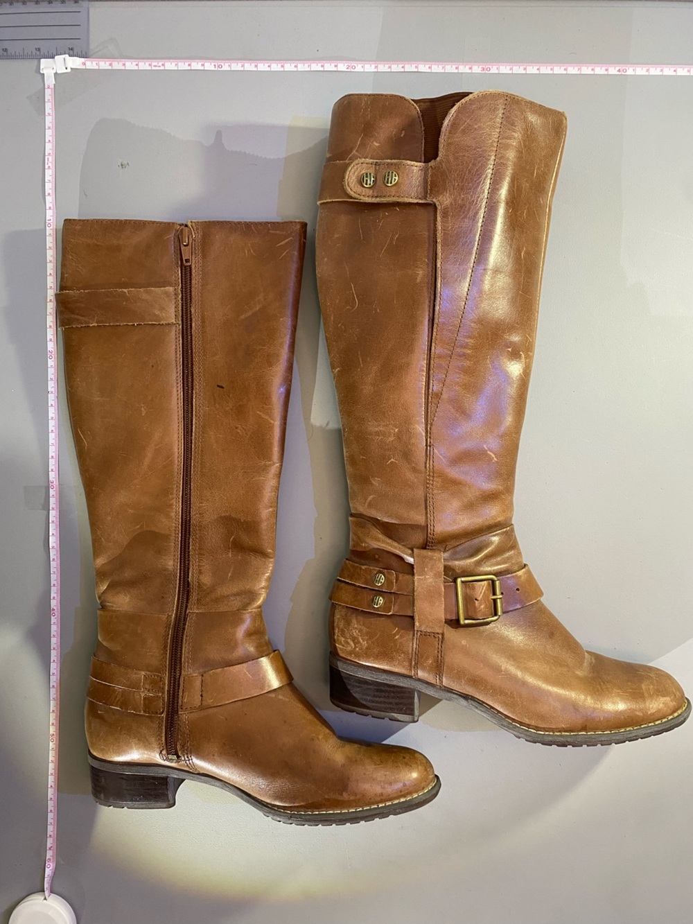 Hush Puppies Tan Brown Leather Over-the-Knee Boots with Buckle 7US Women Imperm